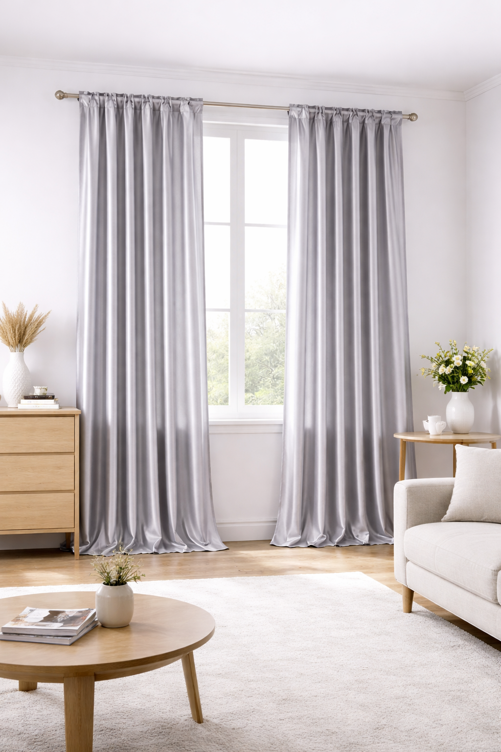 Voilage gris argenté installé